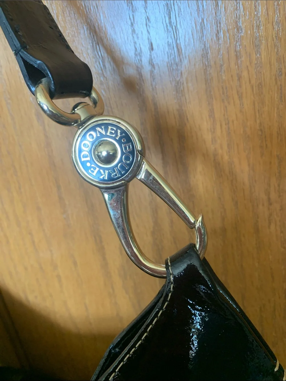 Dooney and Bourke vintage Patent Leather Shoulder Bag with Gold Hardware - Black
